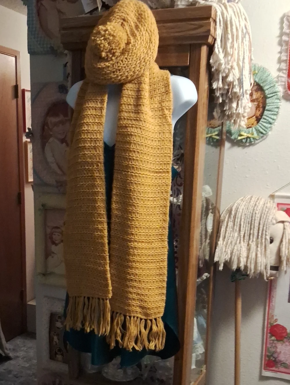 Vintage 90's,Mustard Yellow Knit Scarf and Beanie Set - Women Accessories🍁🍂🍁